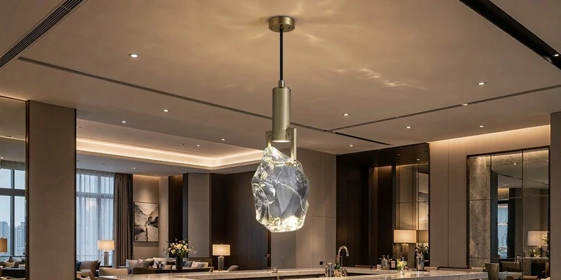 Crystal chandelier over a hotel bar Crystal chandelier over a hotel bar